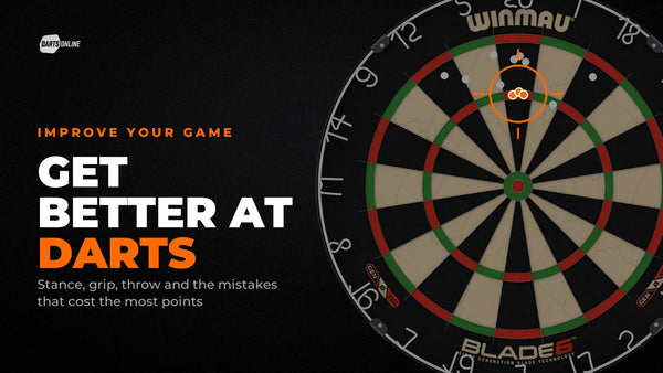 Dartboard with three darts grouped in the treble 20 and scattered marks around it