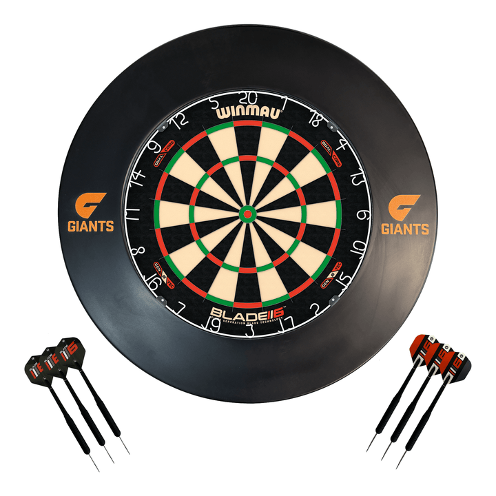 AFL Blade 6 Dartboard, Official AFL Surround & Darts - Complete Darts Set Blade 6 Dual Core / GWS Giants Boards