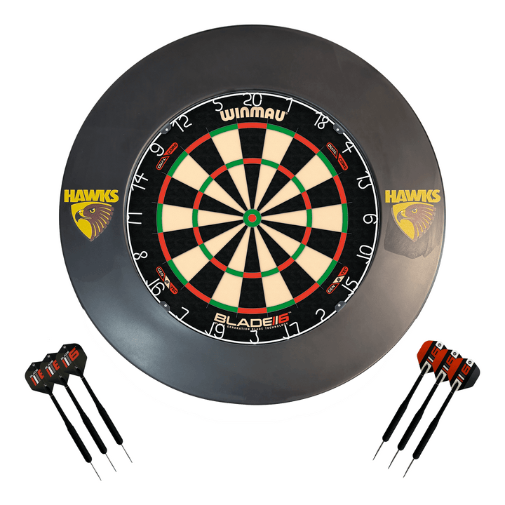 AFL Blade 6 Dartboard, Official AFL Surround & Darts - Complete Darts Set Blade 6 Dual Core / Hawthorn Hawks Boards