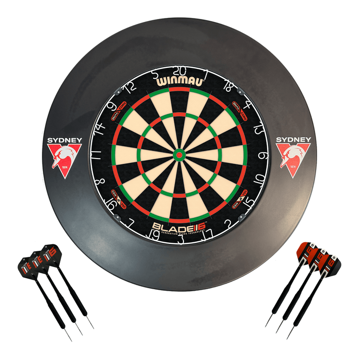 AFL Blade 6 Dartboard, Official AFL Surround & Darts - Complete Darts Set Blade 6 Dual Core / Sydney Swans Boards