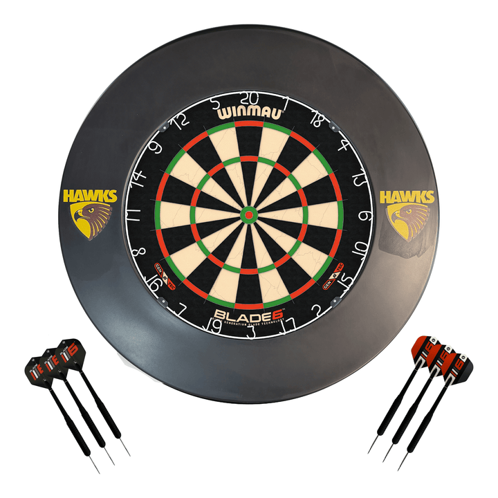 AFL Blade 6 Dartboard, Official AFL Surround & Darts - Complete Darts Set Blade 6 / Hawthorn Hawks Boards