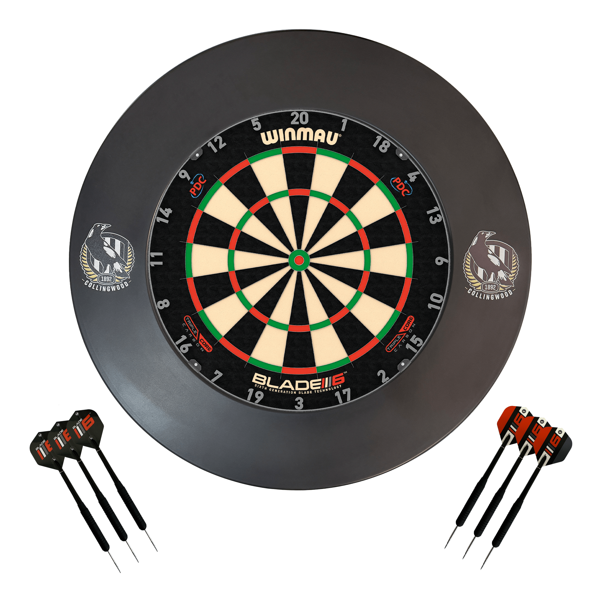 AFL Blade 6 Dartboard, Official AFL Surround & Darts - Complete Darts Set Blade 6 Triple Core / Collingwood Magpies Boards