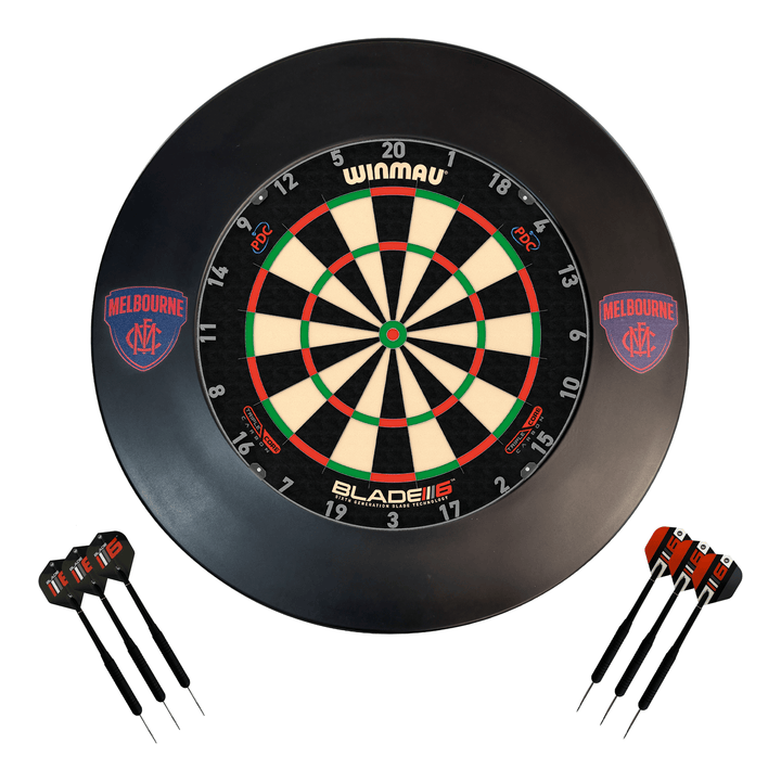 AFL Blade 6 Dartboard, Official AFL Surround & Darts - Complete Darts Set Blade 6 Triple Core / Melbourne Demons Boards