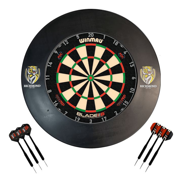 AFL Blade 6 Dartboard, Official AFL Surround & Darts - Complete Darts Set Blade 6 Triple Core / Richmond Tigers Boards