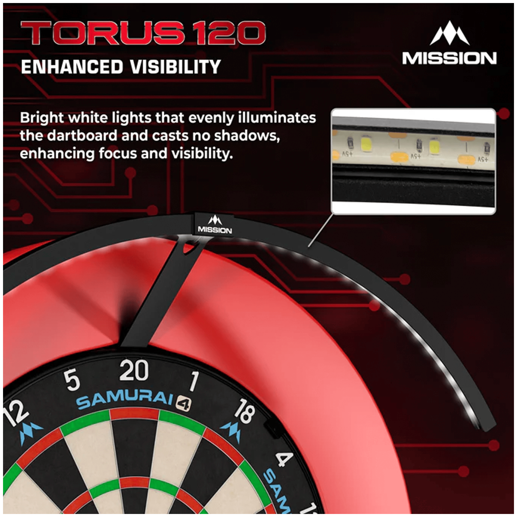 dartsonlinecomau Samurai 4 Dartboard, Surround & Torus 100 Light Bundle product