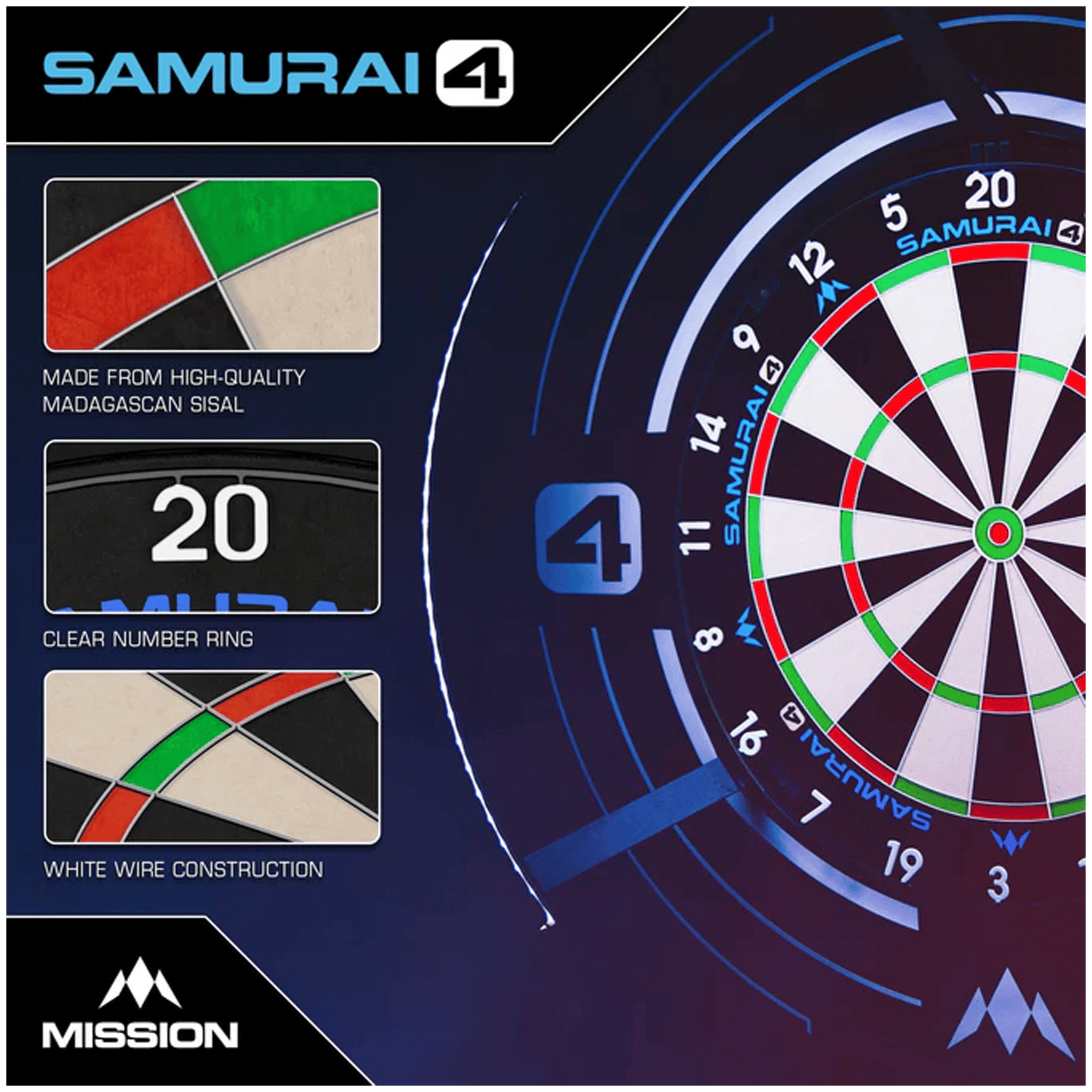 dartsonlinecomau Samurai 4 Dartboard, Surround & Torus 100 Light Bundle product