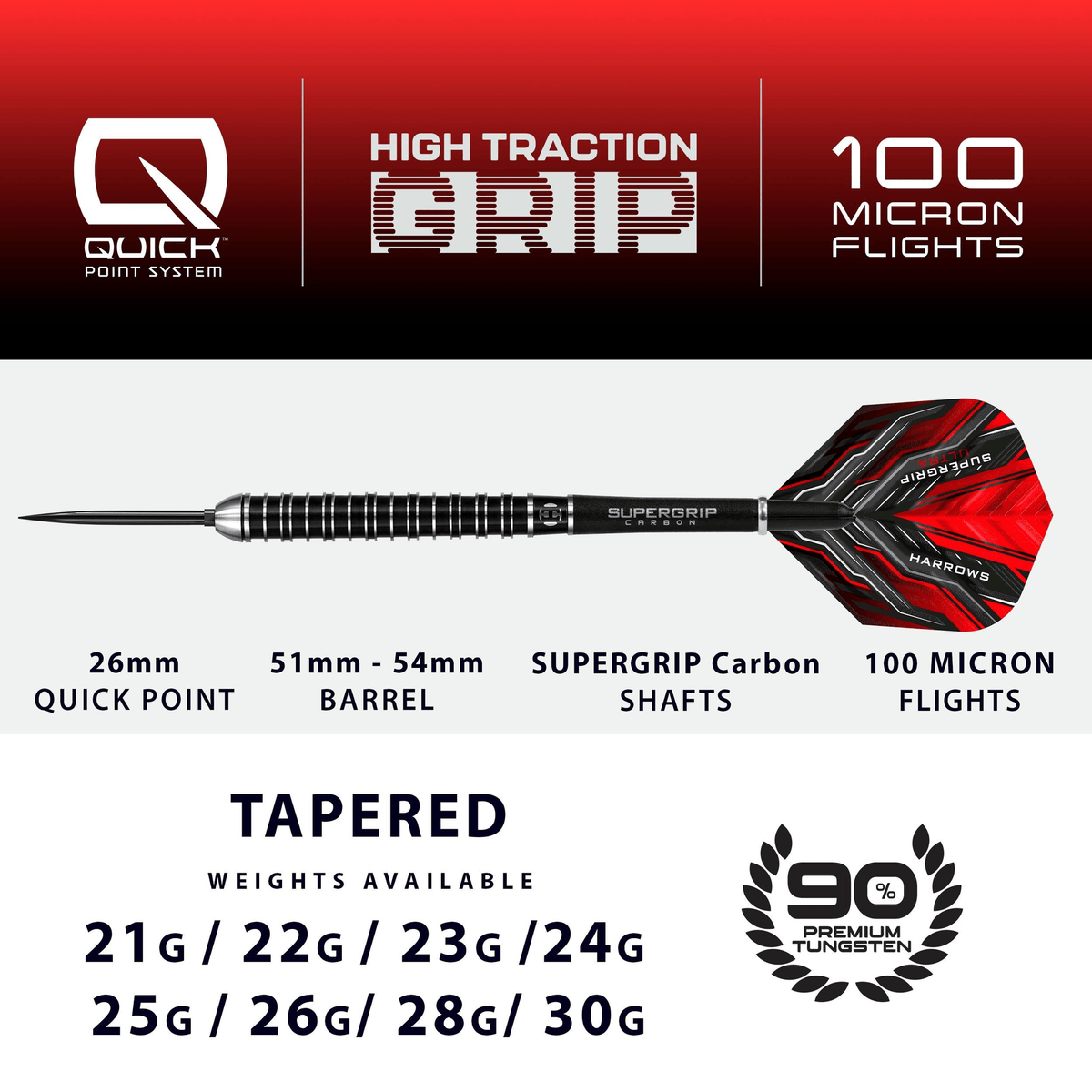 Harrows Supergrip Ultra Quick Point - 90% Tungsten Steel Tip Darts Darts