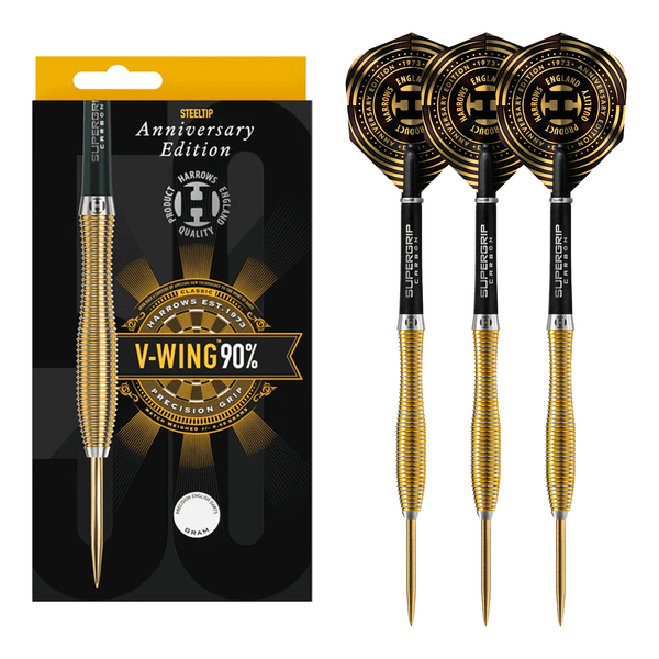 Harrows V-Wing Gold Titanium Anniversary Edition - 90% Tungsten  Steel Tip Darts 22 Grams Darts