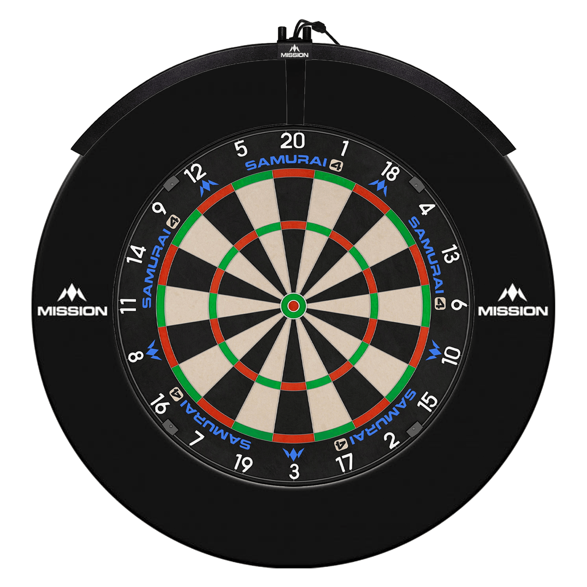 Mission Samurai 4 Dartboard, Surround & Light Bundle Black / Torus 100 Boards