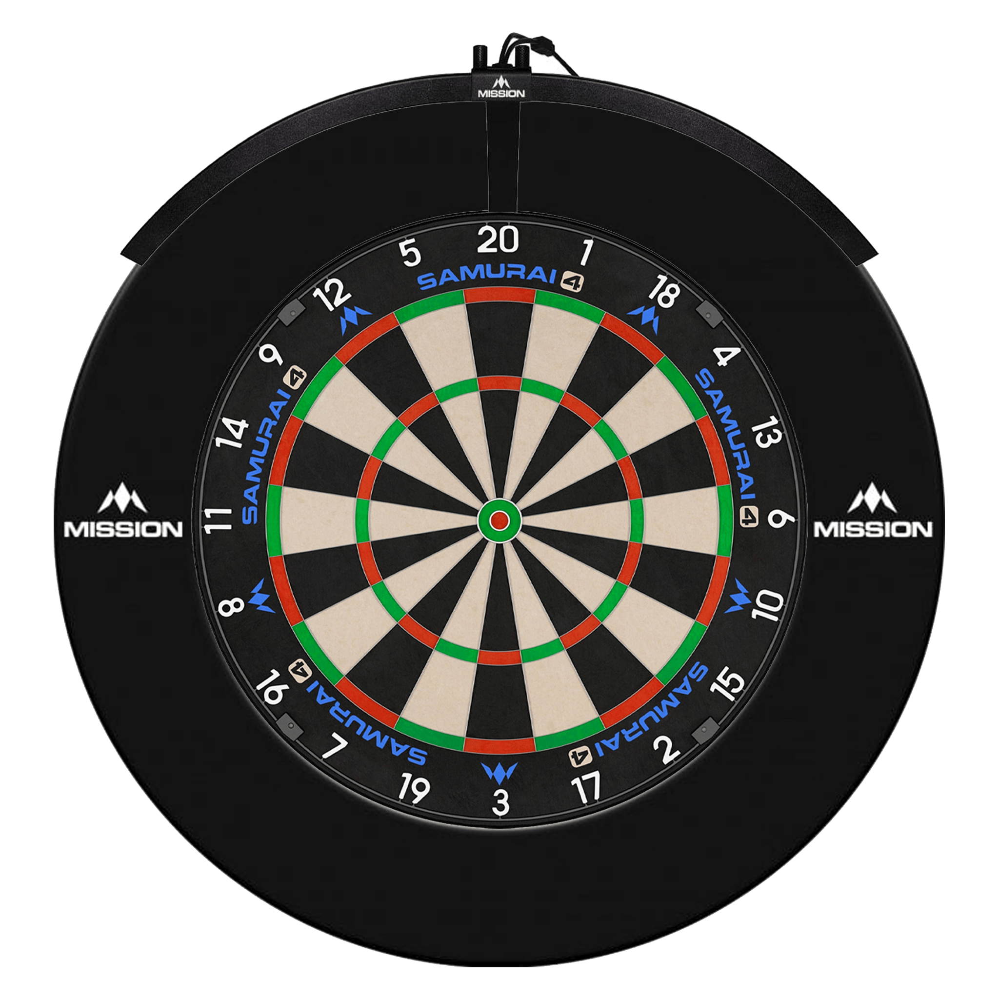 Mission Samurai 4 Dartboard, Surround & Light Bundle Black / Torus 100 Boards