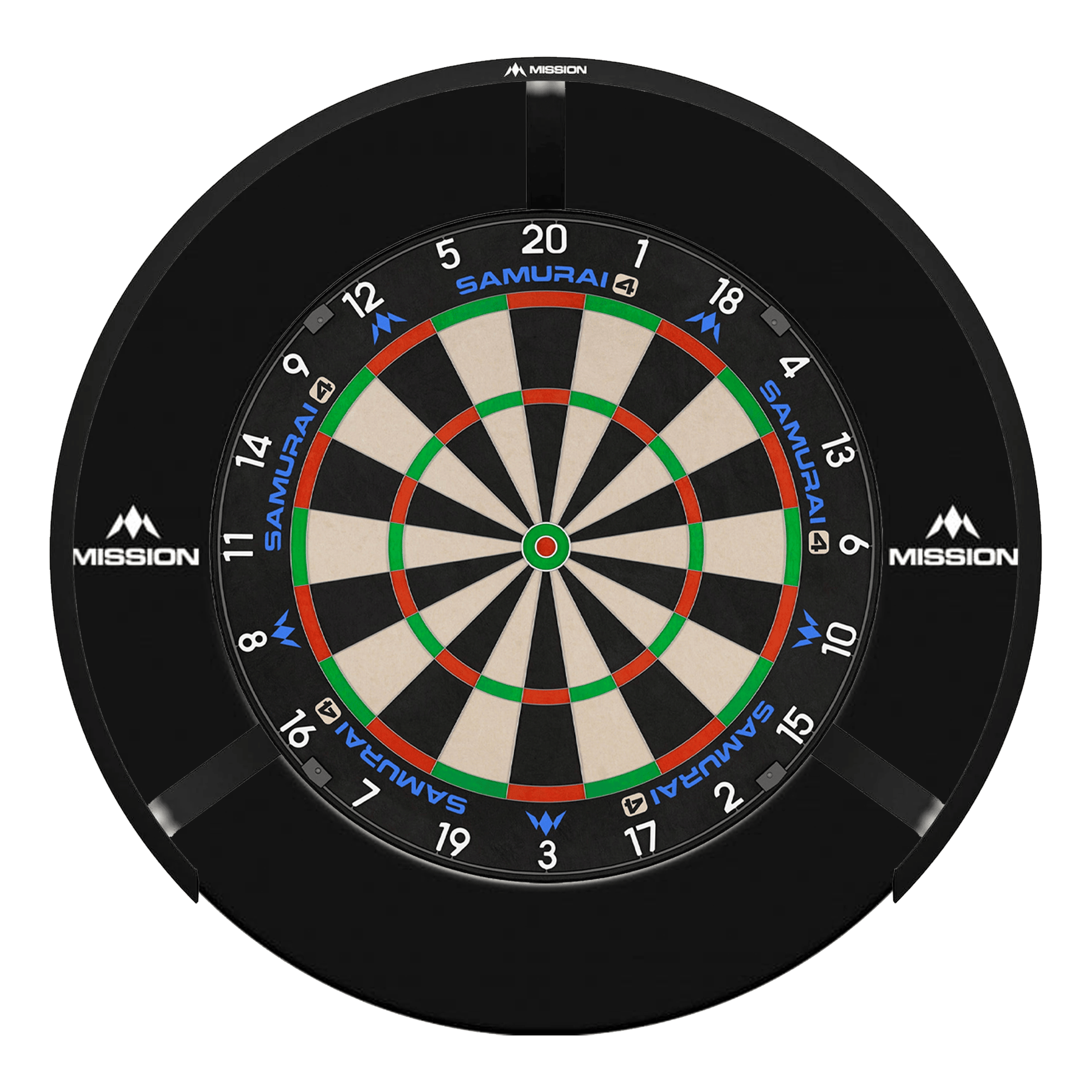 Mission Samurai 4 Dartboard, Surround & Light Bundle Black / Torus 270 Boards