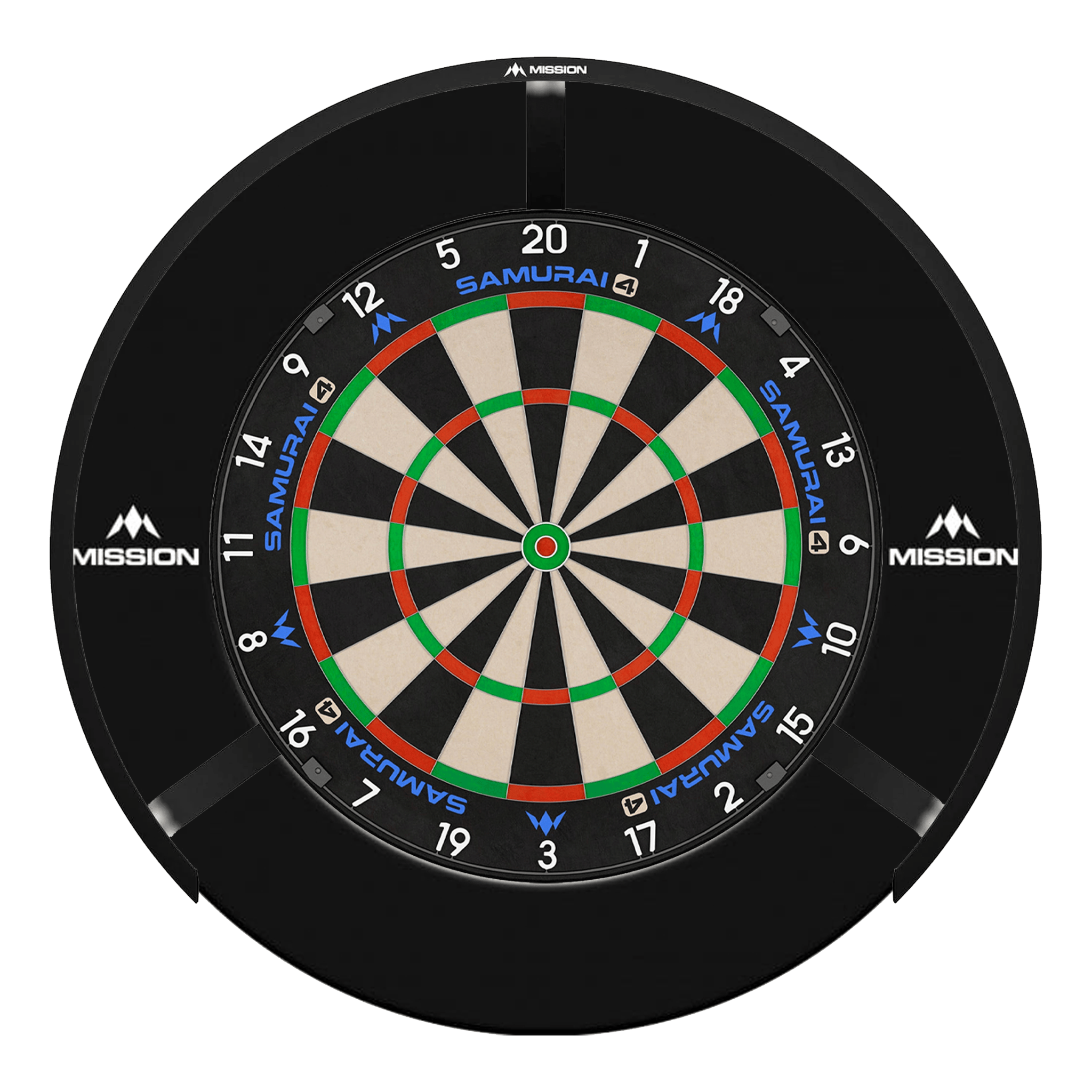 Mission Samurai 4 Dartboard, Surround & Light Bundle Black / Torus 270 Boards