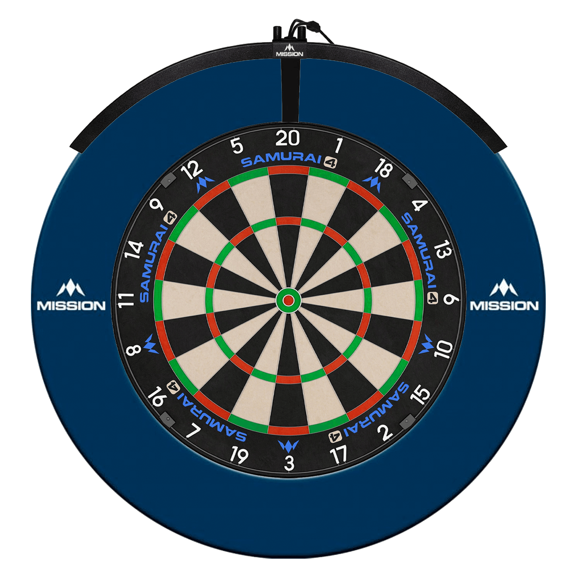 Mission Samurai 4 Dartboard, Surround & Light Bundle Blue / Torus 100 Boards