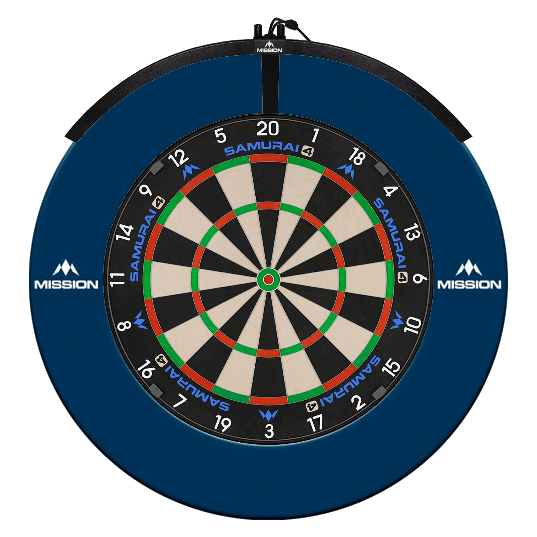 Mission Samurai 4 Dartboard, Surround & Light Bundle Blue / Torus 100 Boards