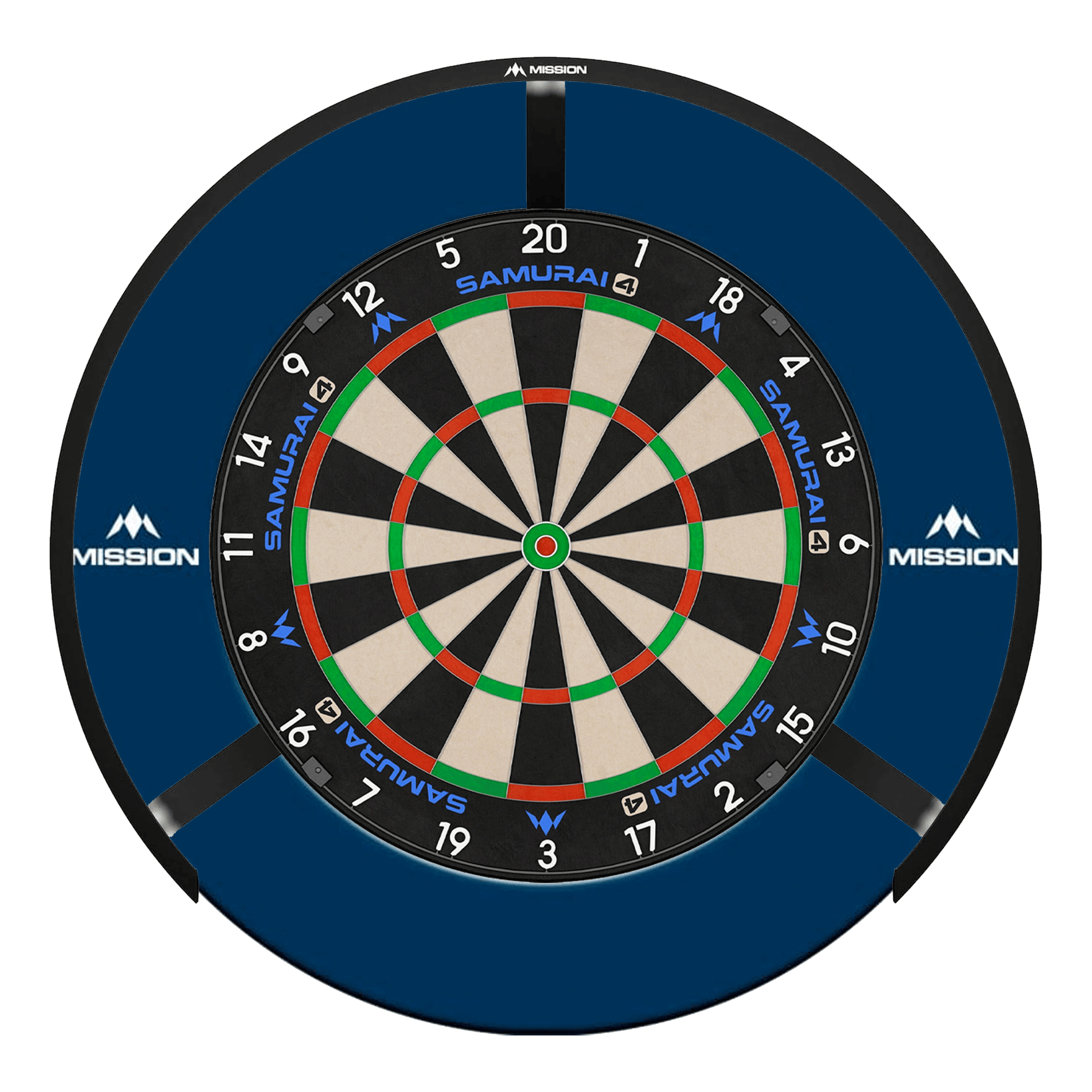 Mission Samurai 4 Dartboard, Surround & Light Bundle Blue / Torus 270 Boards