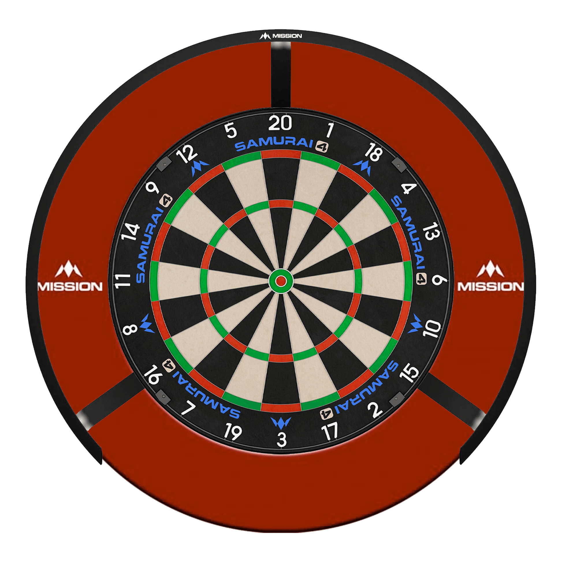 Mission Samurai 4 Dartboard, Surround & Light Bundle Red / Torus 270 Boards