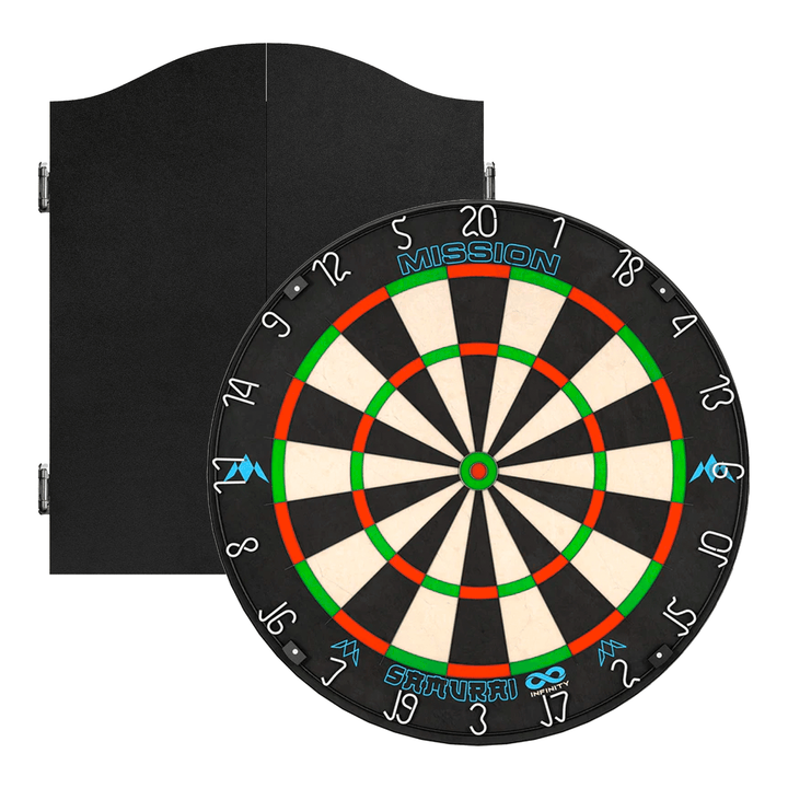 Mission Samurai Infinity Dartboard & Cabinet Bundle Black Boards