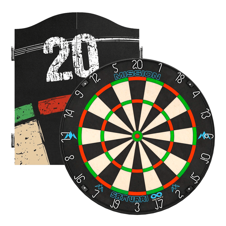 Mission Samurai Infinity Dartboard & Cabinet Bundle Double Top Boards
