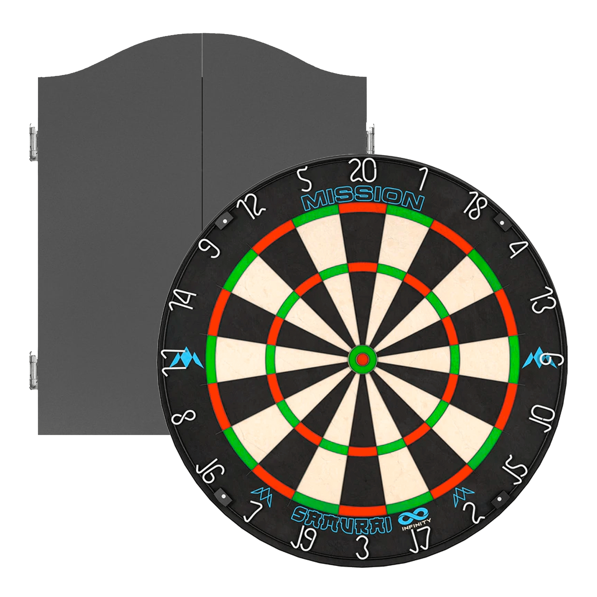 Mission Samurai Infinity Dartboard & Cabinet Bundle Grey Boards