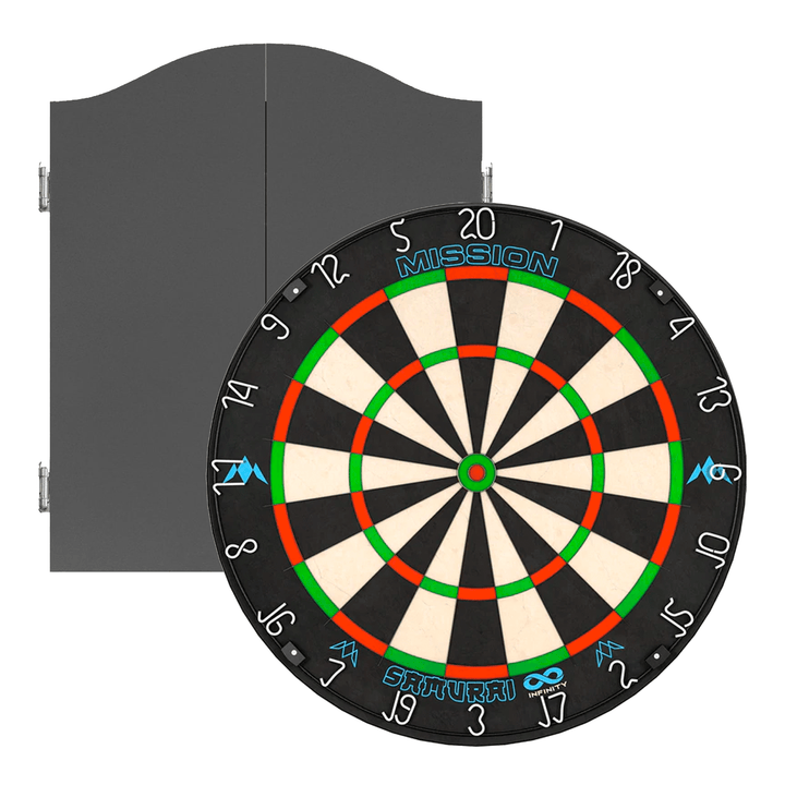 Mission Samurai Infinity Dartboard & Cabinet Bundle Grey Boards