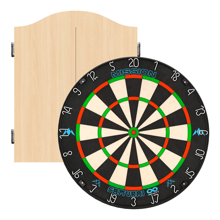 Mission Samurai Infinity Dartboard & Cabinet Bundle Light Oak Boards