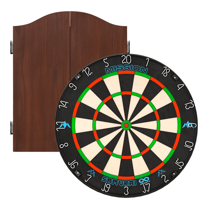 Mission Samurai Infinity Dartboard & Cabinet Bundle Sedona Red Boards
