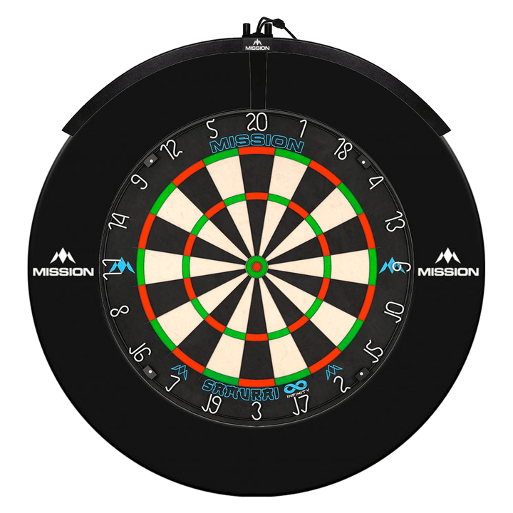Mission Samurai Infinity Dartboard, Surround & Light Bundle Black / Torus 100 Boards