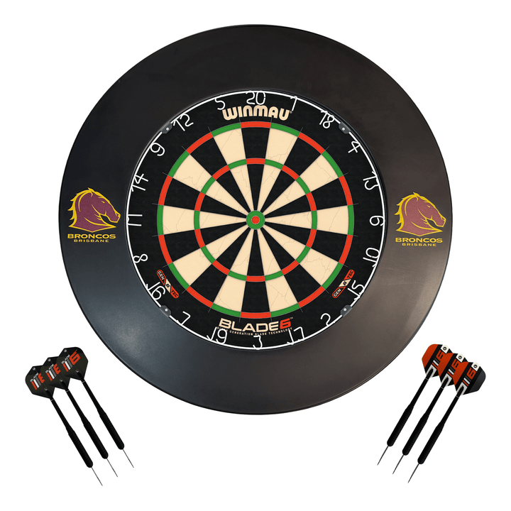 NRL Blade 6 Dartboard, Official NRL Surround & Darts - Complete Darts Set Blade 6 / Brisbane Broncos Boards