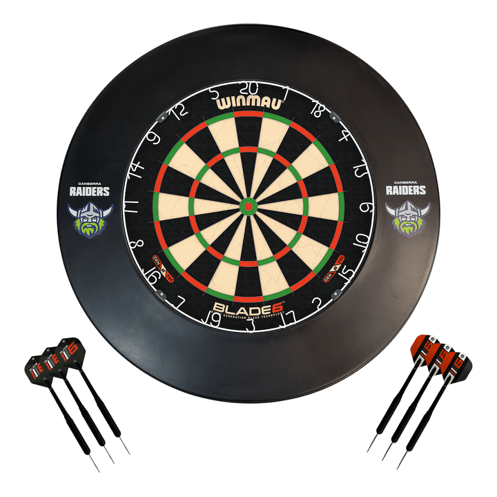 NRL Blade 6 Dartboard, Official NRL Surround & Darts - Complete Darts Set Blade 6 / Canberra Raiders Boards