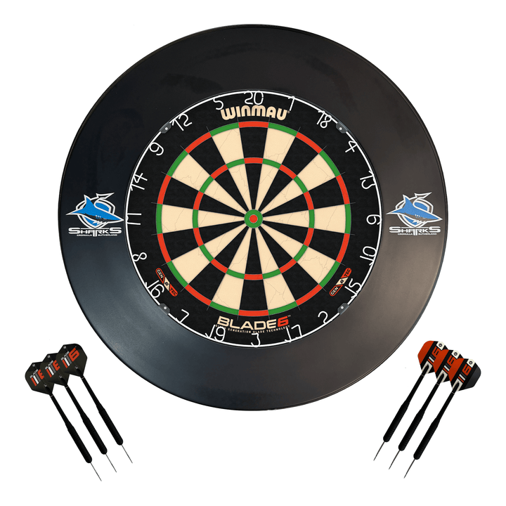 NRL Blade 6 Dartboard, Official NRL Surround & Darts - Complete Darts Set Blade 6 / Cronulla Sharks Boards