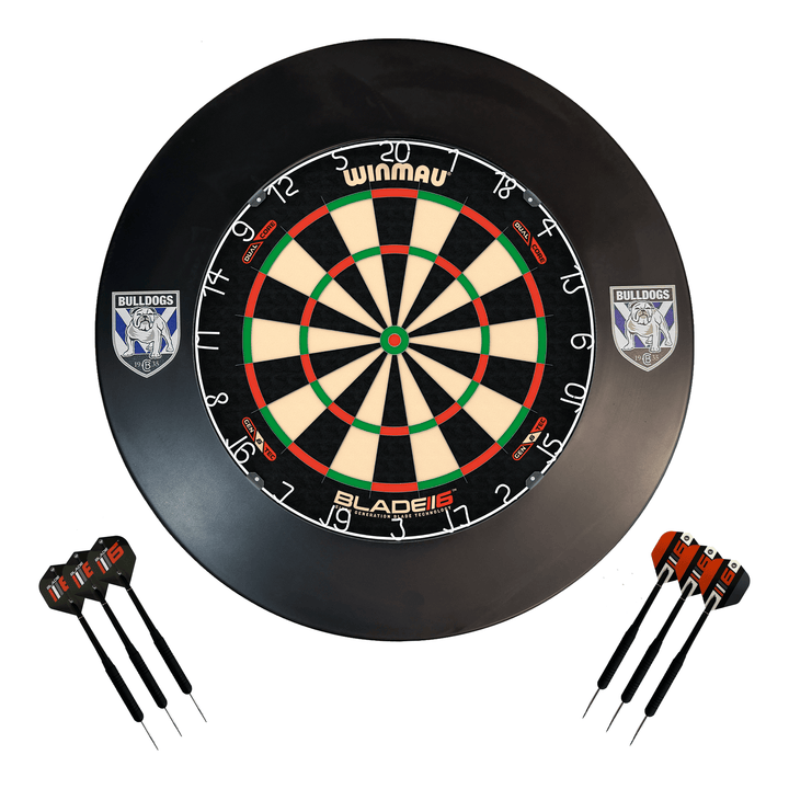 NRL Blade 6 Dartboard, Official NRL Surround & Darts - Complete Darts Set Blade 6 Dual Core / Canterbury Bulldogs Boards