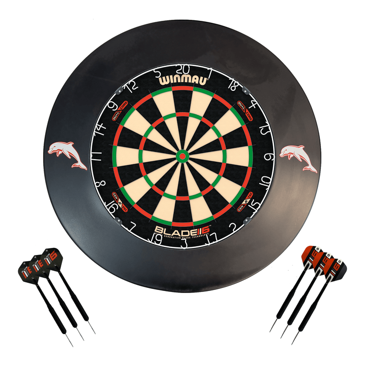NRL Blade 6 Dartboard, Official NRL Surround & Darts - Complete Darts Set Blade 6 Dual Core / Dolphins Boards