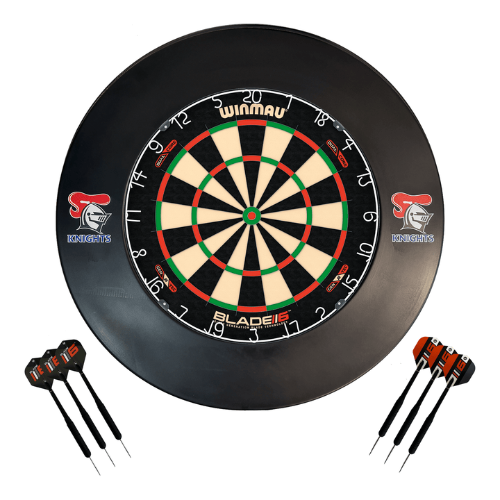 NRL Blade 6 Dartboard, Official NRL Surround & Darts - Complete Darts Set Blade 6 Dual Core / Newcastle Knights Boards