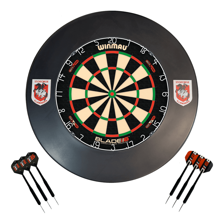 NRL Blade 6 Dartboard, Official NRL Surround & Darts - Complete Darts Set Blade 6 Dual Core / St. George Illawara Dragons Boards
