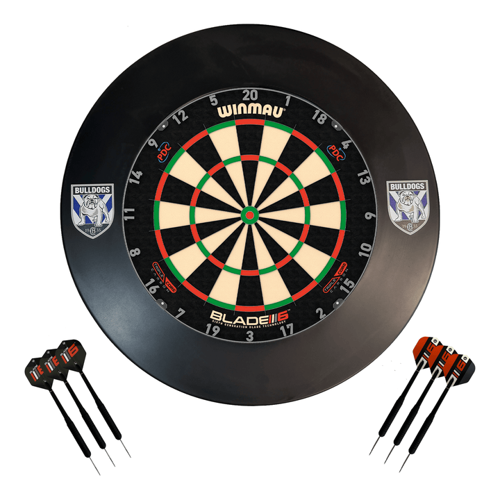 NRL Blade 6 Dartboard, Official NRL Surround & Darts - Complete Darts Set Blade 6 Triple Core / Canterbury Bulldogs Boards