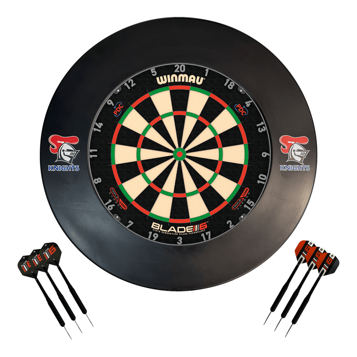 NRL Blade 6 Dartboard, Official NRL Surround & Darts - Complete Darts Set Blade 6 Triple Core / Newcastle Knights Boards