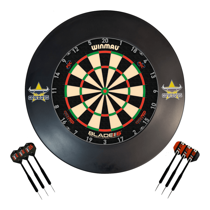 NRL Blade 6 Dartboard, Official NRL Surround & Darts - Complete Darts Set Blade 6 Triple Core / North Queensland Cowboys Boards