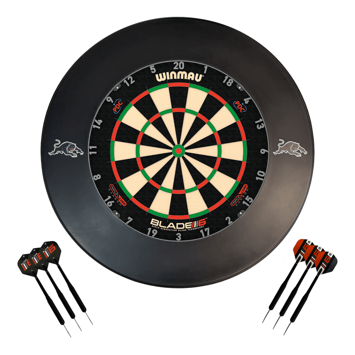 NRL Blade 6 Dartboard, Official NRL Surround & Darts - Complete Darts Set Blade 6 Triple Core / Penrith Panthers Boards
