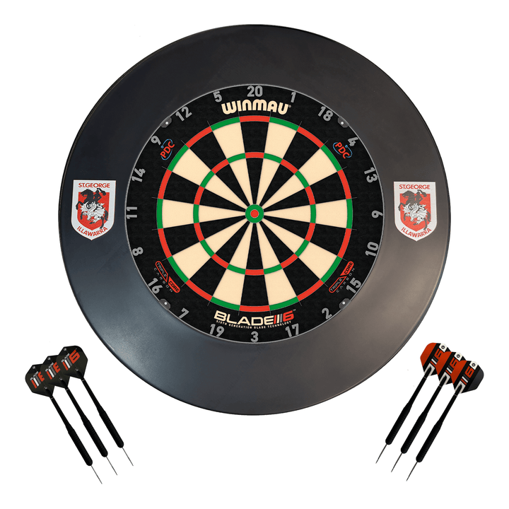 NRL Blade 6 Dartboard, Official NRL Surround & Darts - Complete Darts Set Blade 6 Triple Core / St. George Illawara Dragons Boards