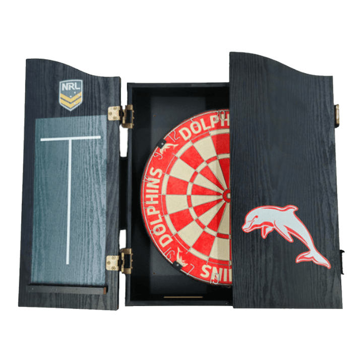 NRL Official NRL Dartboard, Cabinet & Darts - Complete Darts Set Dolphi Dolphins Boards