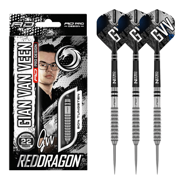 Red Dragon Gian Van Veen Tour Edition - 90% Tungsten Steel Tip Darts 22 Grams Darts