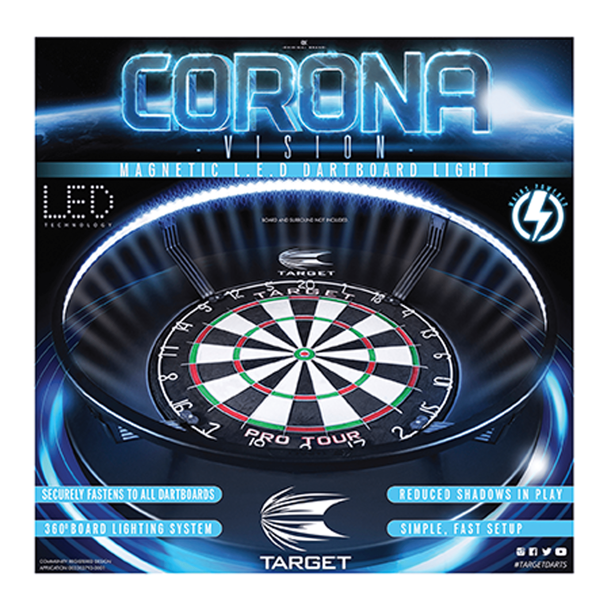 Blade X Dartboard, Surround & Corona Light Bundle