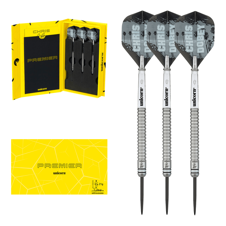 Unicorn Chris Dobey Premier - 90% Tungsten Steel Tip Darts 21 Grams Darts