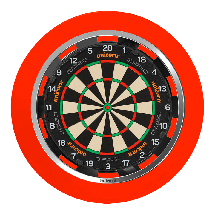 Unicorn Eclipse Ultra Dartboard, Surround & Solar Flare Light Bundle Ultra 2.0 / Red / Solar Flare Boards