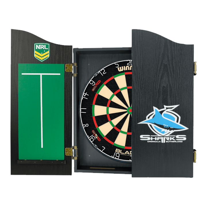 Winmau Blade 6 Dartboard, Official NRL Cabinet & Darts - Complete Darts Set Boards