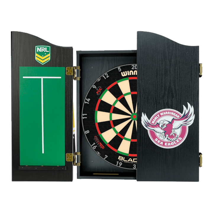 Winmau Blade 6 Dartboard, Official NRL Cabinet & Darts - Complete Darts Set Boards