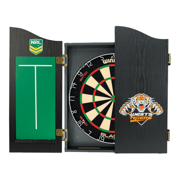 Winmau Blade 6 Dartboard, Official NRL Cabinet & Darts - Complete Darts Set Boards