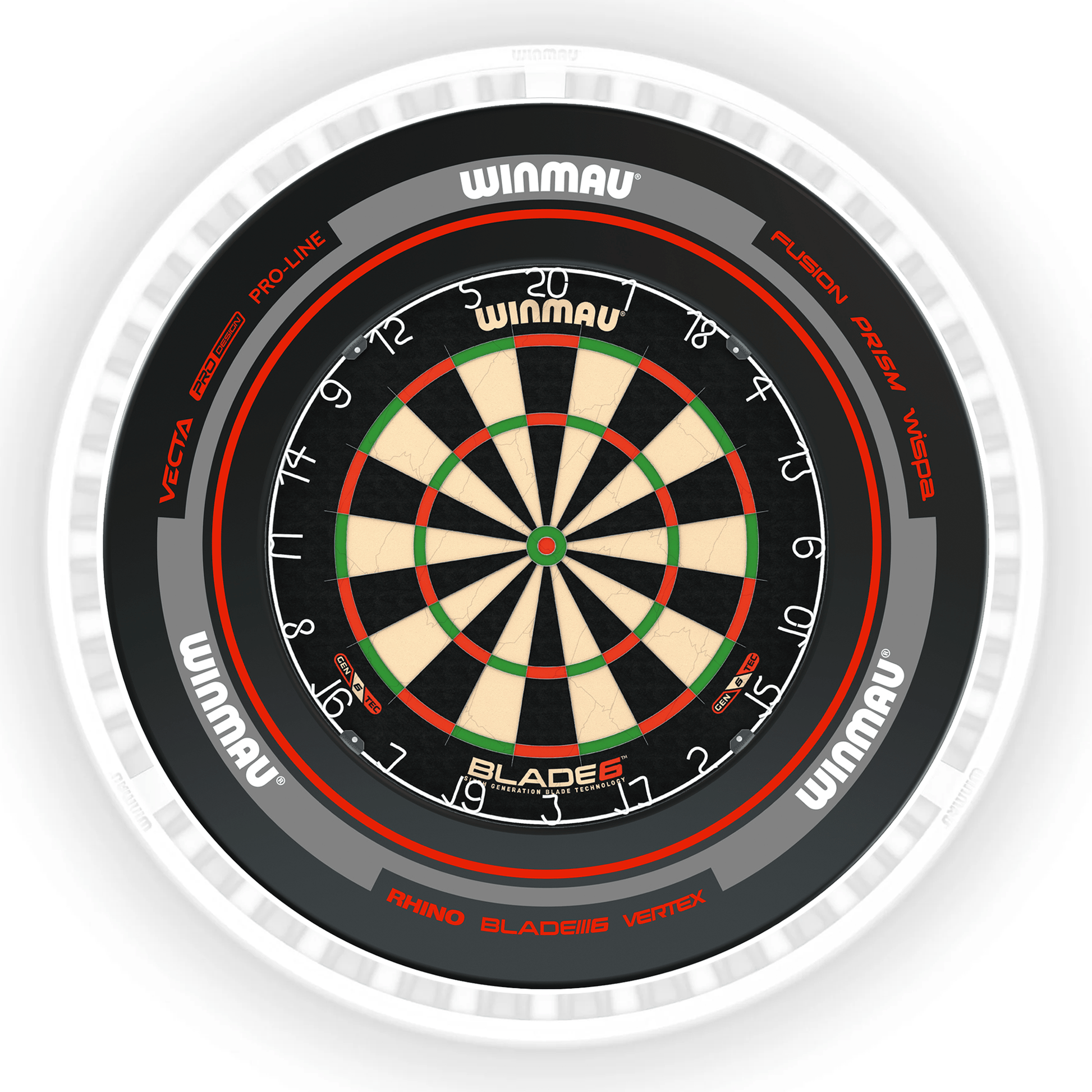 Winmau Blade 6 Dartboard, Surround & Ice White Plasma Light Bundle Blade 6 / Advance Black/Red / Winmau Plasma Ice White Boards