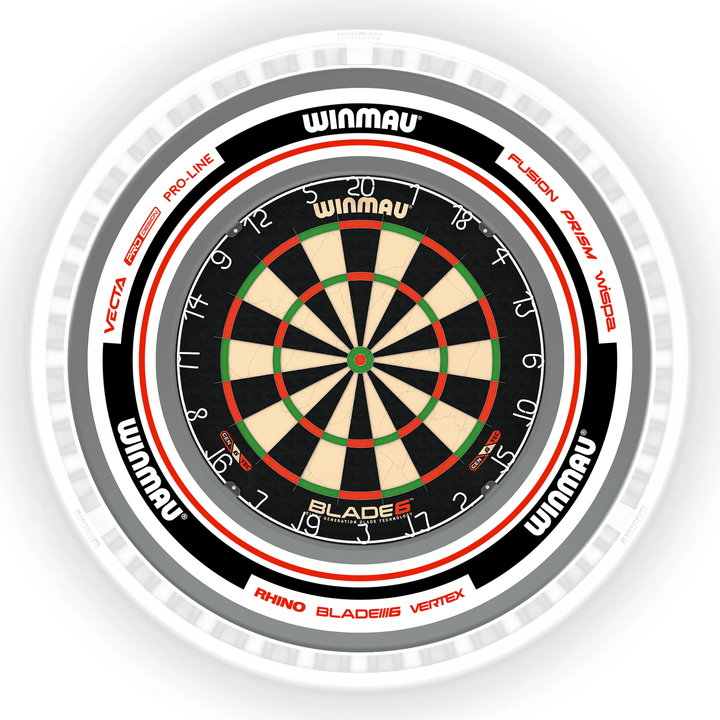 Winmau Blade 6 Dartboard, Surround & Ice White Plasma Light Bundle Blade 6 / Advance White/Red / Winmau Plasma Ice White Boards