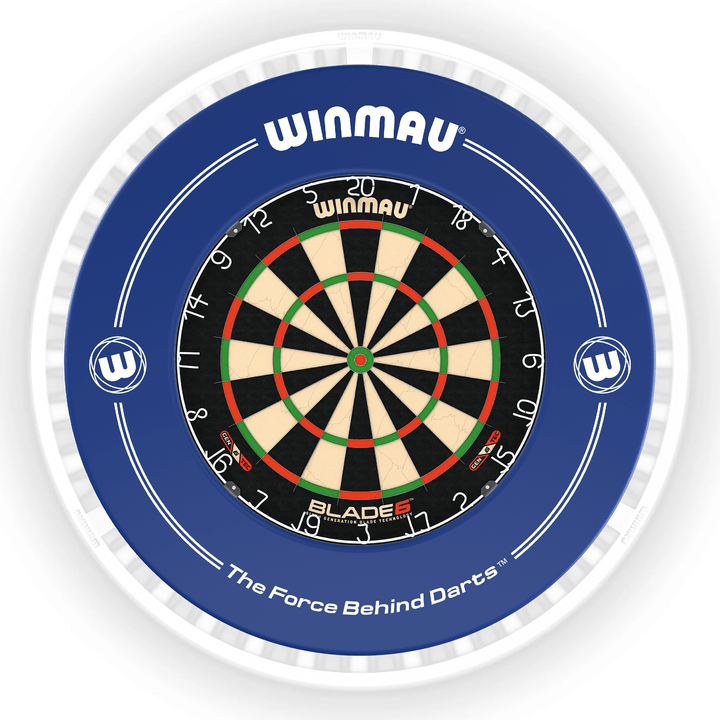 Winmau Blade 6 Dartboard, Surround & Ice White Plasma Light Bundle Blade 6 / Blue / Winmau Plasma Ice White Boards